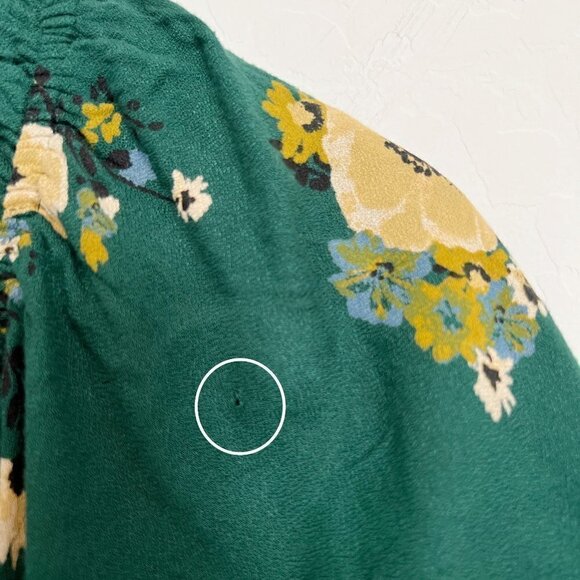 Urban Outfitters Floral Puff Sleeve Off The Shoulder Ruched Mini Dress Green 2 - Picture 8 of 11